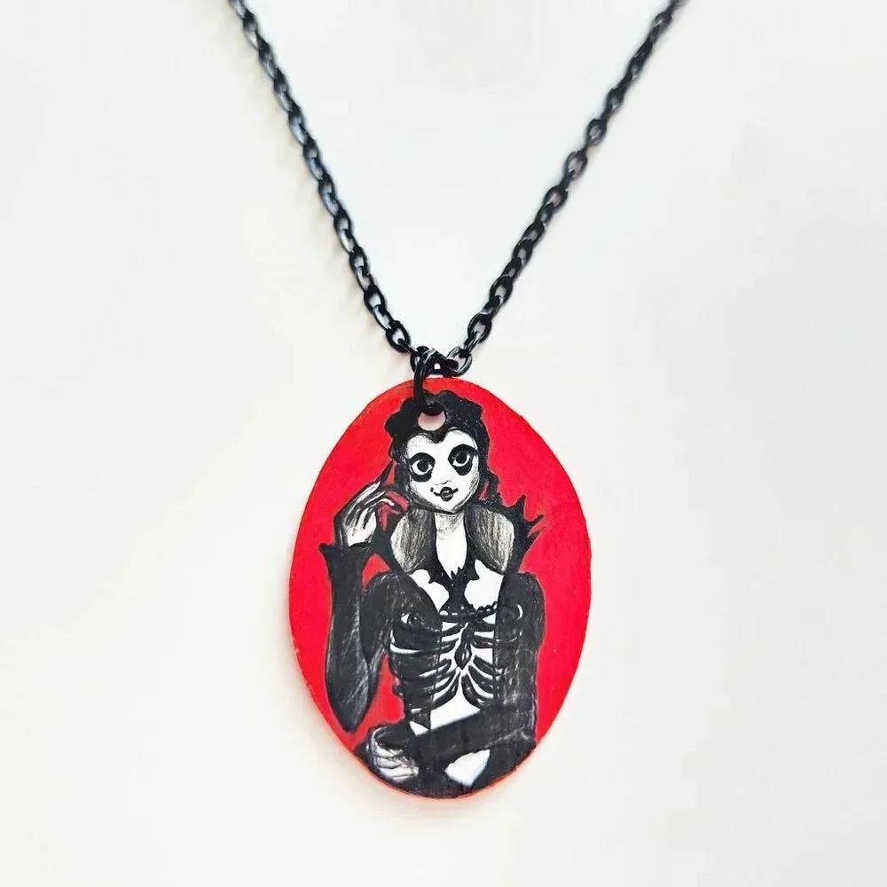 Goth victorian vampire portrait necklace ✦ unique black chain & pendant necklace